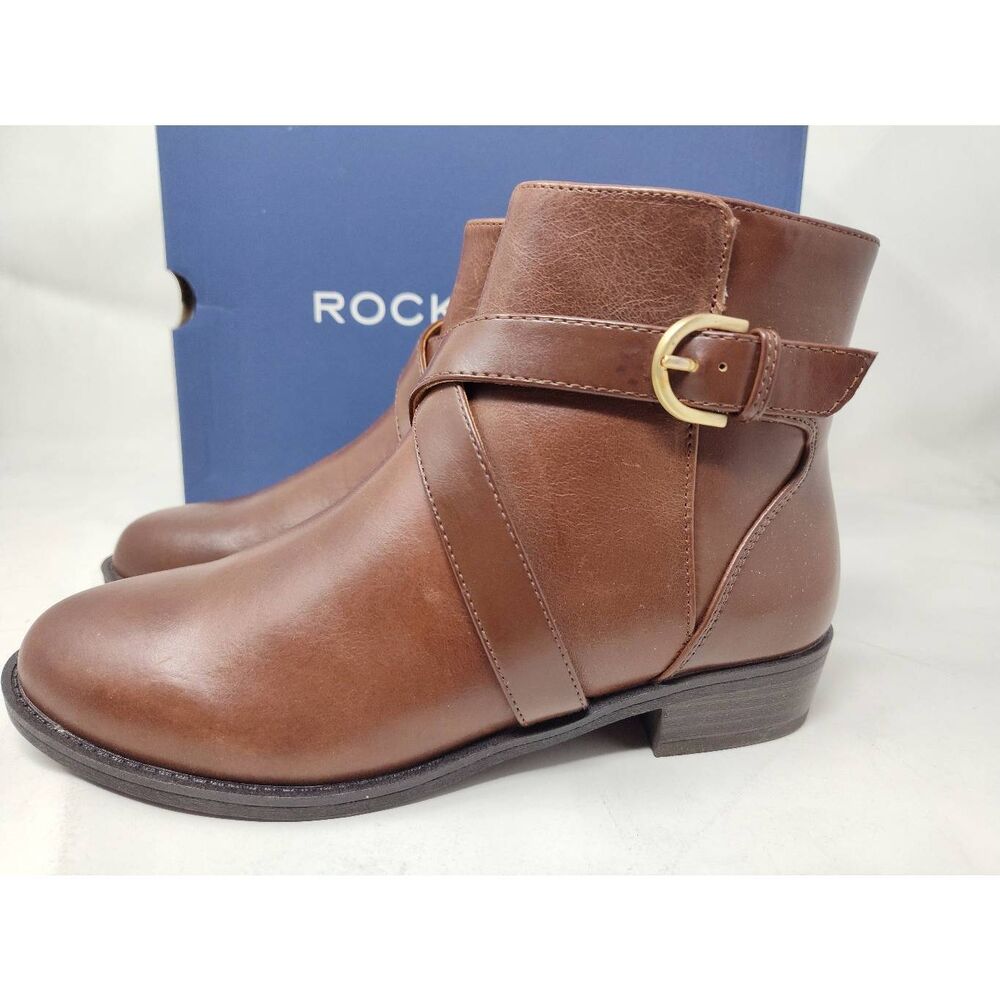 ROCKPORT WOMENS VICKIE BOOTIE BROWN BELTED NIB